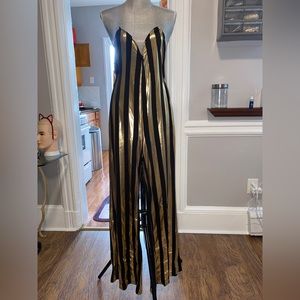 Strapless Golden Striped One Piece Suit